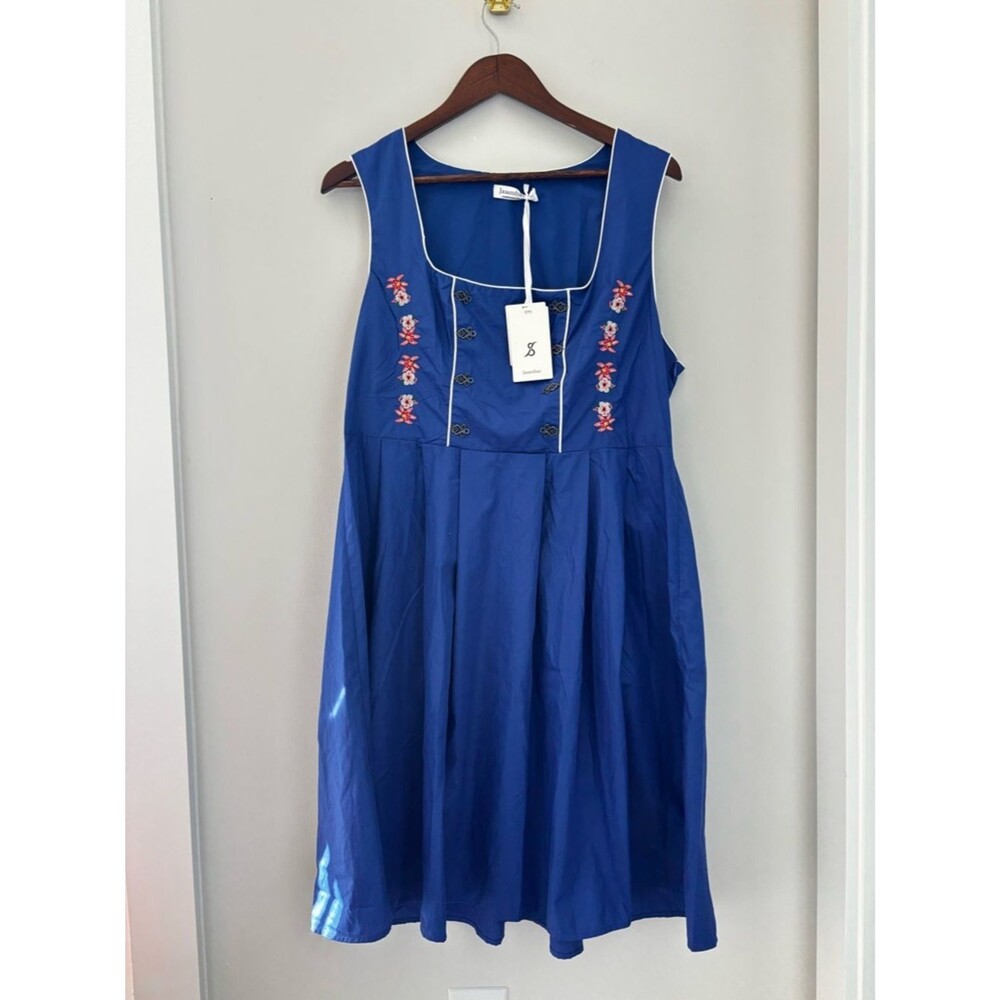 Blue Embroidered Babydoll Dress Cottagecore Floral L